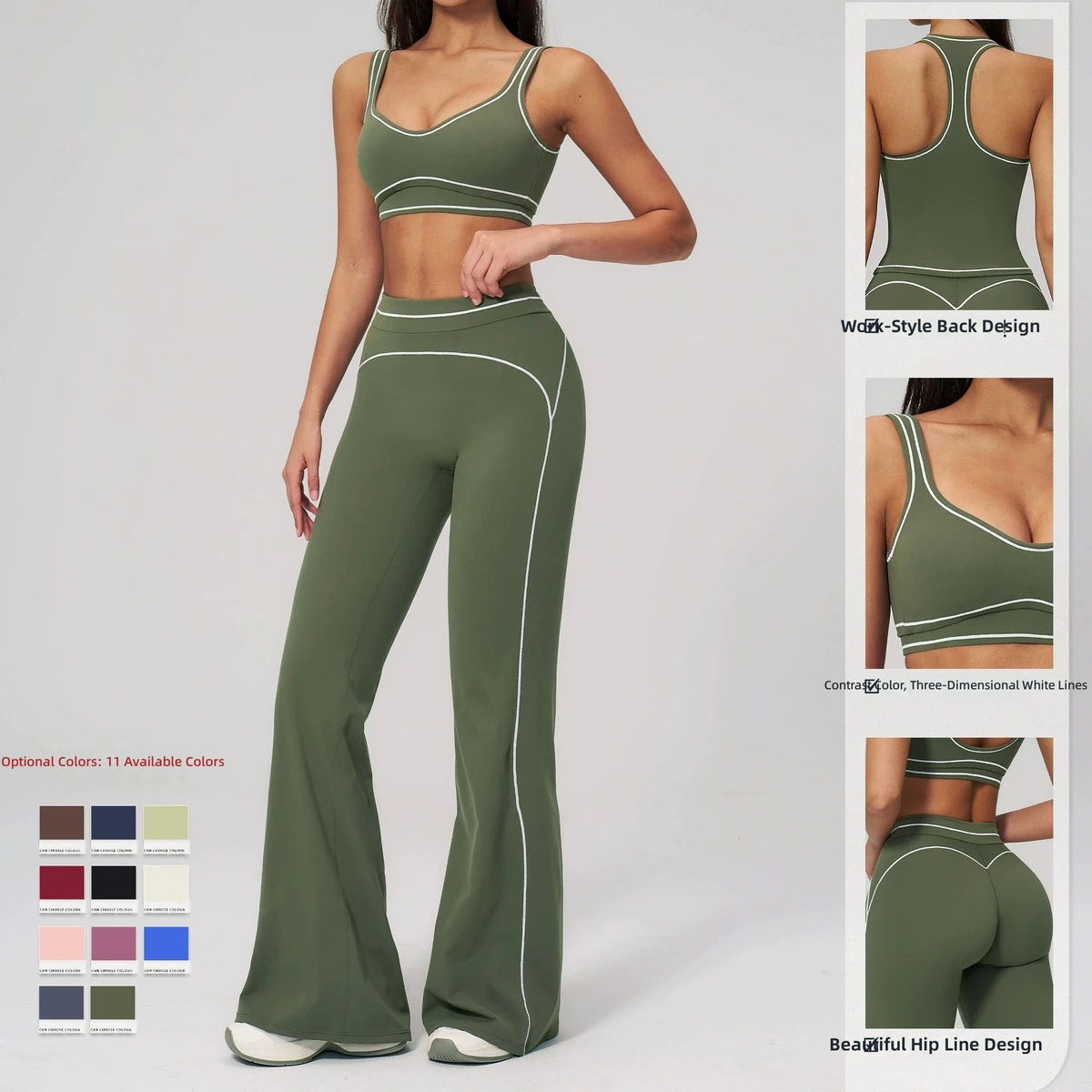 Women's Color Block Brushed Yoga Set Double Strap High End Fitness Outfit Running Training Activewear Gym Sports Two Piece Set
