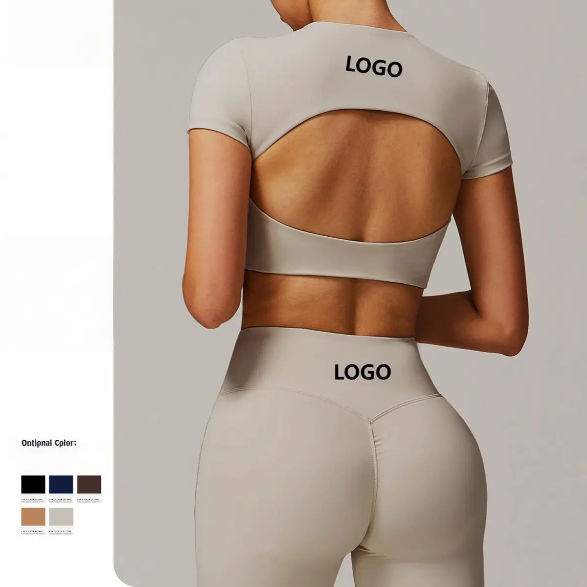 Custom Logo Plus Size Women's Yoga Top Quick-Dry Crew Neck Breathable Hollow Back Short Sleeve Skinny Fit Spandex/Polyester
