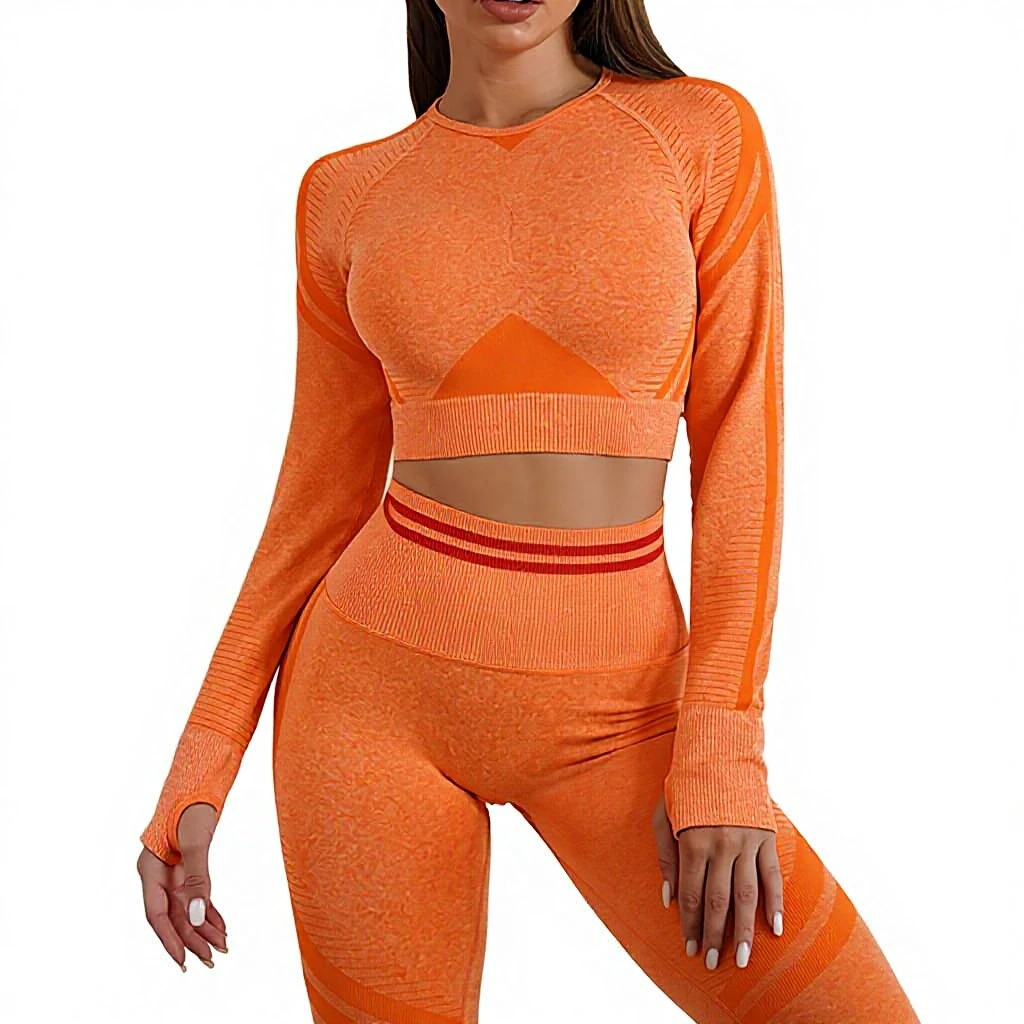 Women's Long Sleeve Cropped Knit Yoga Top Fitness Seamless Activewear Sports Top for Yoga Workout Gym