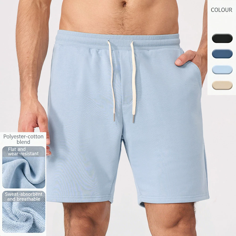 Men's Summer Athletic Shorts Polyester-Cotton Blend Workout Shorts with Drawstring Casual Shorts for Gym Running Basketball