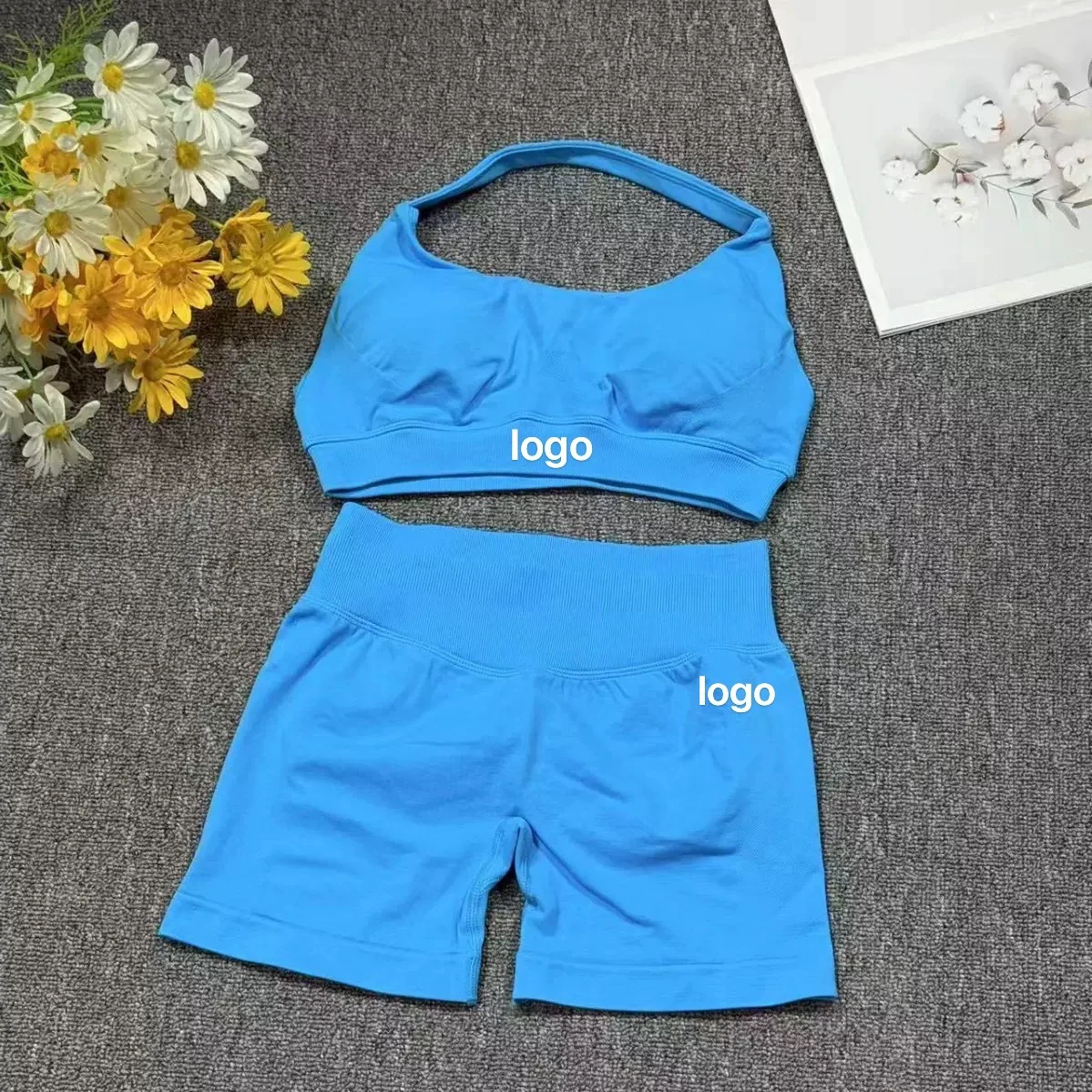 Neck-wrap Yoga tank Top, High-elasticity Buttock-raising Yoga Fitness Shorts, Sports Bra Set