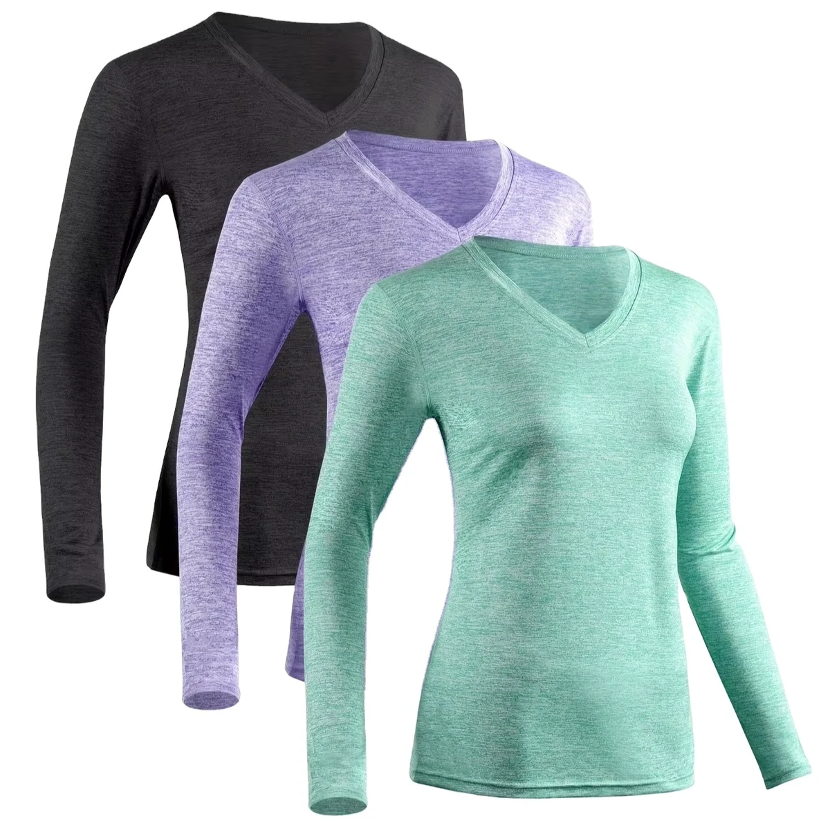 Summer 3pcs Yoga Set Women's V-Neck Long Sleeve Top Spring Autumn Breathable Moisture Wicking Elastic Slimming Quick-Dry Fitness