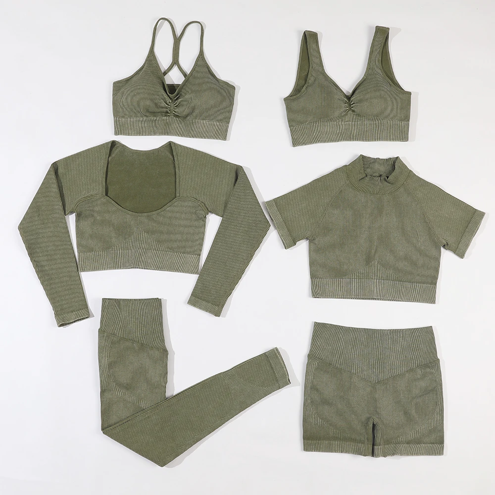 Custom Label Seamless Gym Set-6 Piece Fitness Wear Lightweight Breathable Yoga Bra and Short Legging Plus Size Options