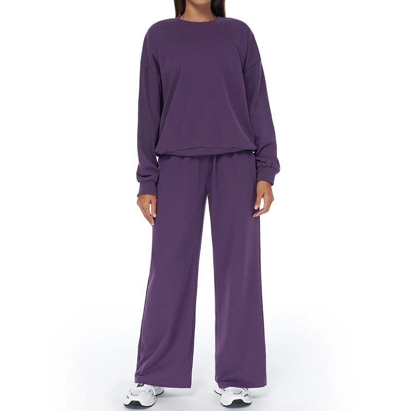 Autumn Winter Leisure Sports Sweat Suit Women's High Waist Wide Legs Long Sleeve Breathable 2-in-1 Design Running Yoga Sets