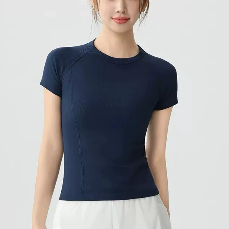 New Style High Stretch Seamless Short Sleeve Breathe Sports T-shirt Spandex Women Fitness Yoga Tophigh-stretch Seamless Yoga