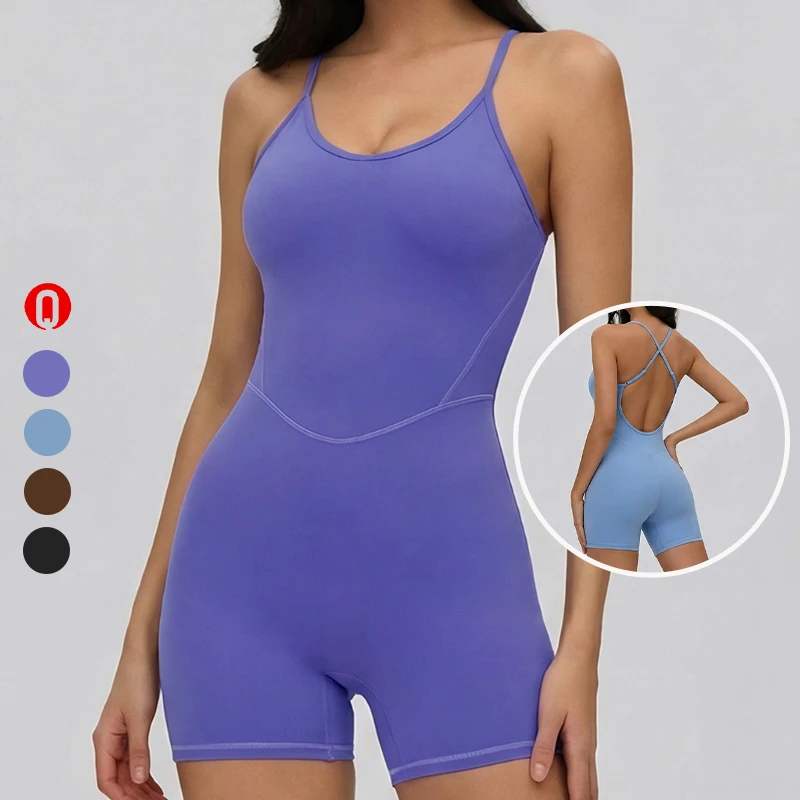 Breathable Tight-Fitting Criss-Cross Back Design Fine Shoulder Strap One-piece Yoga Wear Comfortable Women Sports Yoga Jumpsuit