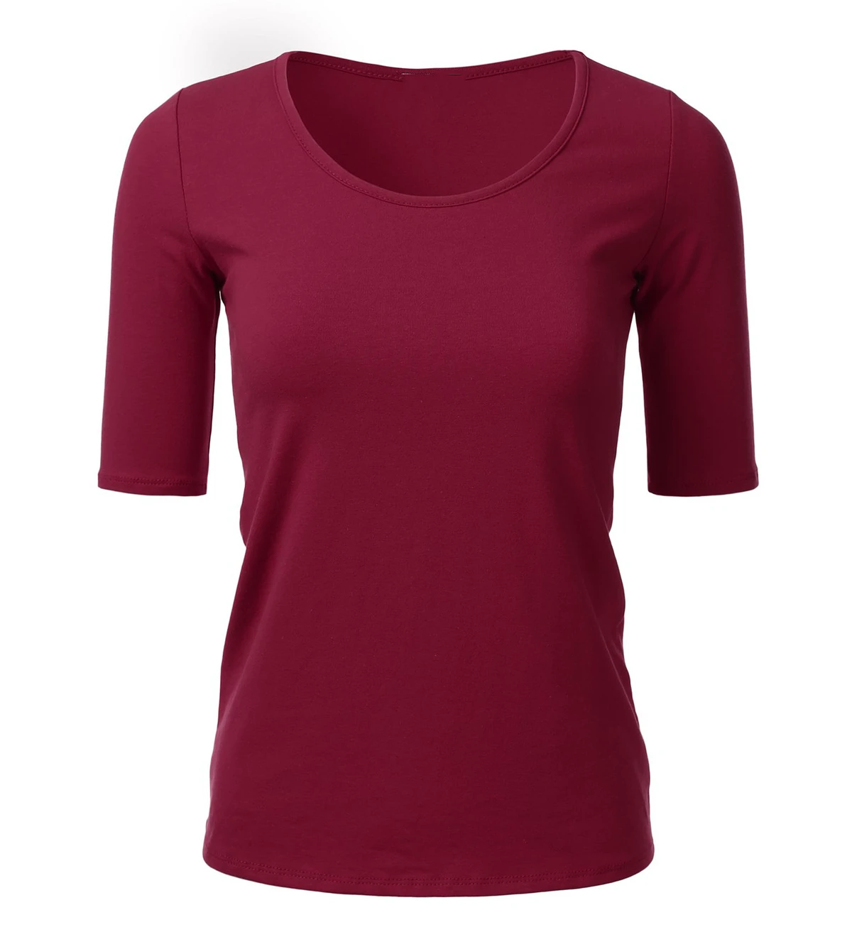 Wholesale Cotton Spandex Women's 1/2 Sleeve Scoop-neck Cotton Basic Slim Fit T-Shirt Top With Plus Size