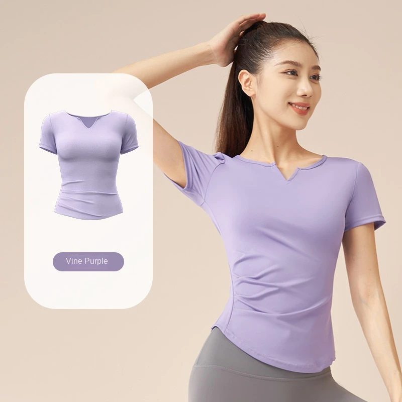 Women's Pilates Sports Top for Running Yoga Quick-Drying V-Neck T-Shirt with Short Sleeves Naked Slim Breathable Design