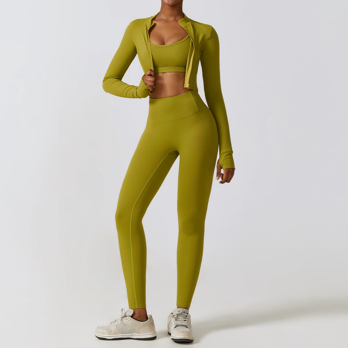 Women's Quick-Dry Yoga Three-Piece Set Slim Breathable Yoga Jacket Nude Moisture Wicking Workout Sets