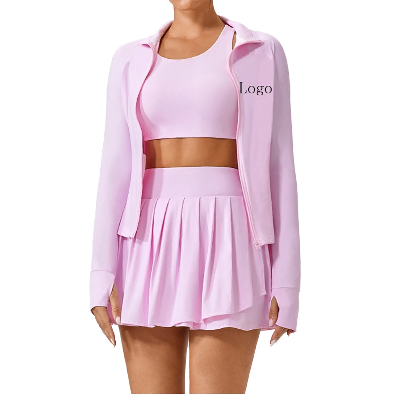Women's Summer New Solid Pattern Yoga Suit Set Breathable Elastic Fitness Pleated Skirt Plus Size for Outdoor Sports Running