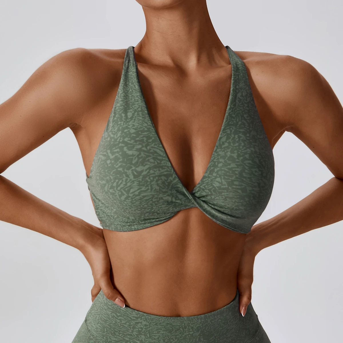 Spaghetti Strap Gym Fitness Sets Workout Set for Women Sportswear Gym Wear Twisted Cross Back Seamless Women Yoga Sports Bra