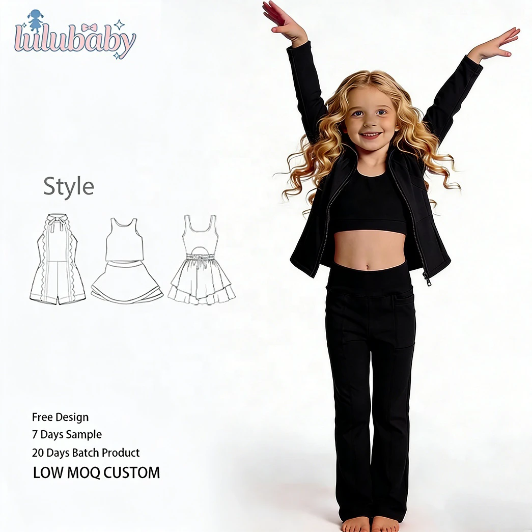DH Girls Activewear Set 3 Piece Kids Jacket Crop Top Leggings Outfit