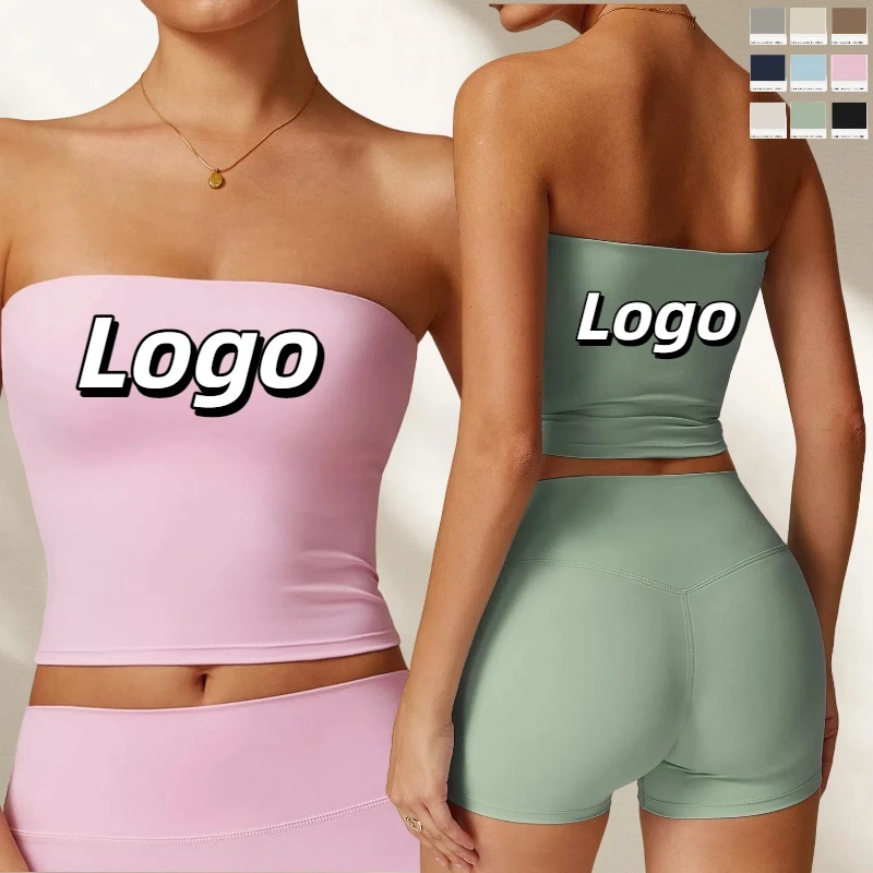 Seamless Strapless Yoga Undershirt With Padded for Women Sexy Back Sports High Stretch Solid Light Weight Quick Dry Corset Tops