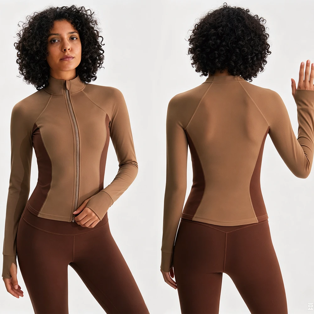 Women Long Sleeve Stand Collar Sports Jacket Slim Fit Yoga Fitness Top with Creora Stretch Technology Activewear Sportswear