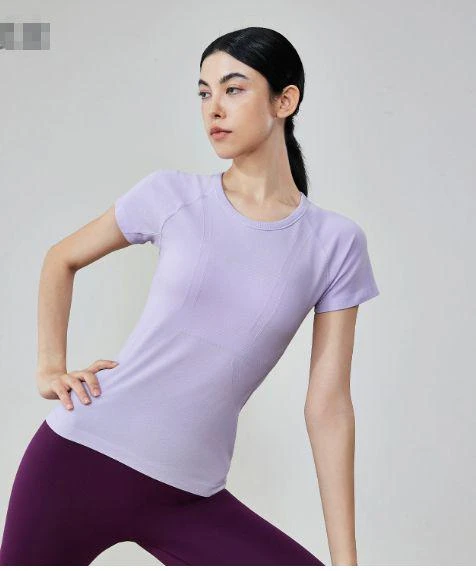 Seamless Antibacterial Spandex/Nylon Bare-Skin Yoga Top for Women, Slimming Short-Sleeve Running Fitness Sports Crop Top