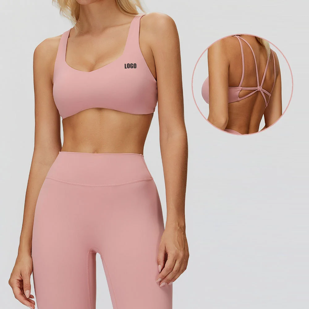 Hot Sale Thin Strap Cross-Back Spandex Backless Sports Bra High Support Sports Bra Gym Yoga Sports Bra for Women