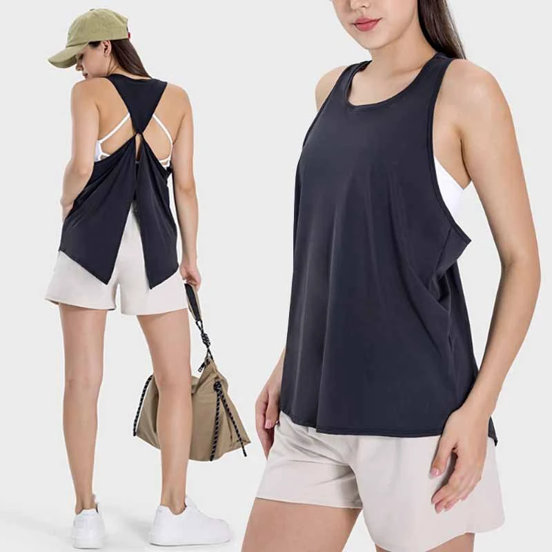Elegant Casual Loose Style Ladies COOL Fabric Fitness Workout Tops Quick Dry Fitted Tank Top Gym Sports Yoga Longline Tank