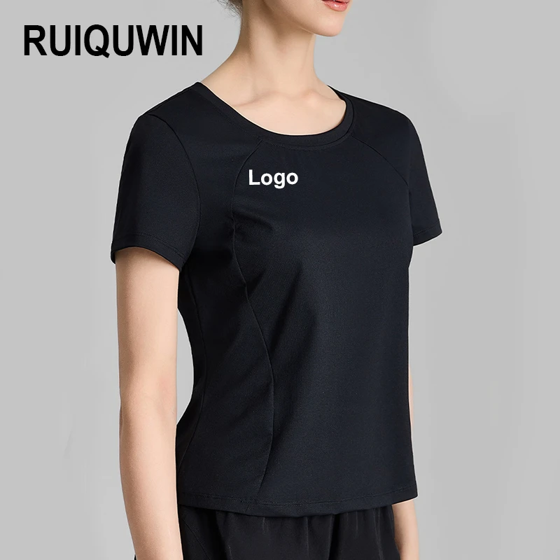 RUIQUWIN Wholesale Custom Women's Fitness Yoga T-Shirt High Elastic Breathable Sports Short Sleeve Top for Gym Pilates Running
