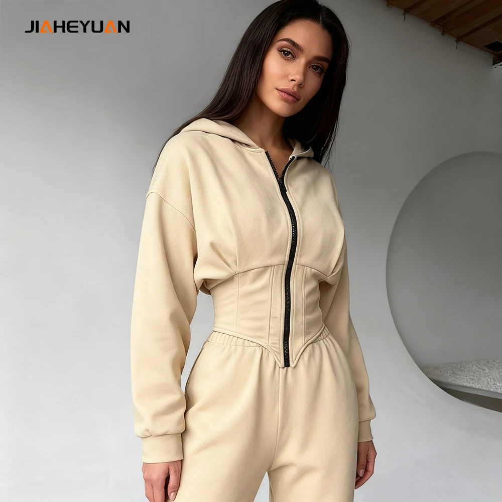 Dtg Custom Logo Y2k Women Tracksuits Zip Hoodies And Wide Leg Pants Blank Womens Jogger Set With Cropped Uneven Hem Hoodie