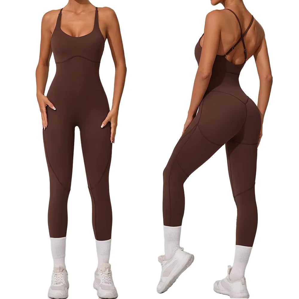 Custom Women's Soft Elastic Lightweight Quick Dry Yoga Jumpsuit with Adjustable Cross Straps Sports Bodysuit