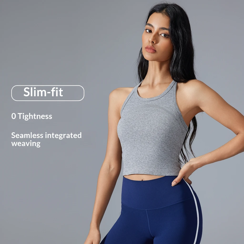 Short Sleeveless Spandex/Nylon Yoga Top Women Seamless One-piece Knit Racerback Moisture-wicking Breathable Tight-fitting