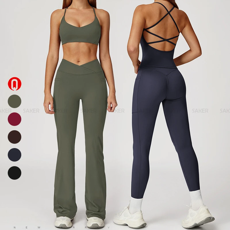Women's Two-Piece Yoga Set High-Waist Butt Lift Leggings Elastic Waist Comfortable Vest Running Gym Fitness Set With Side Pocket