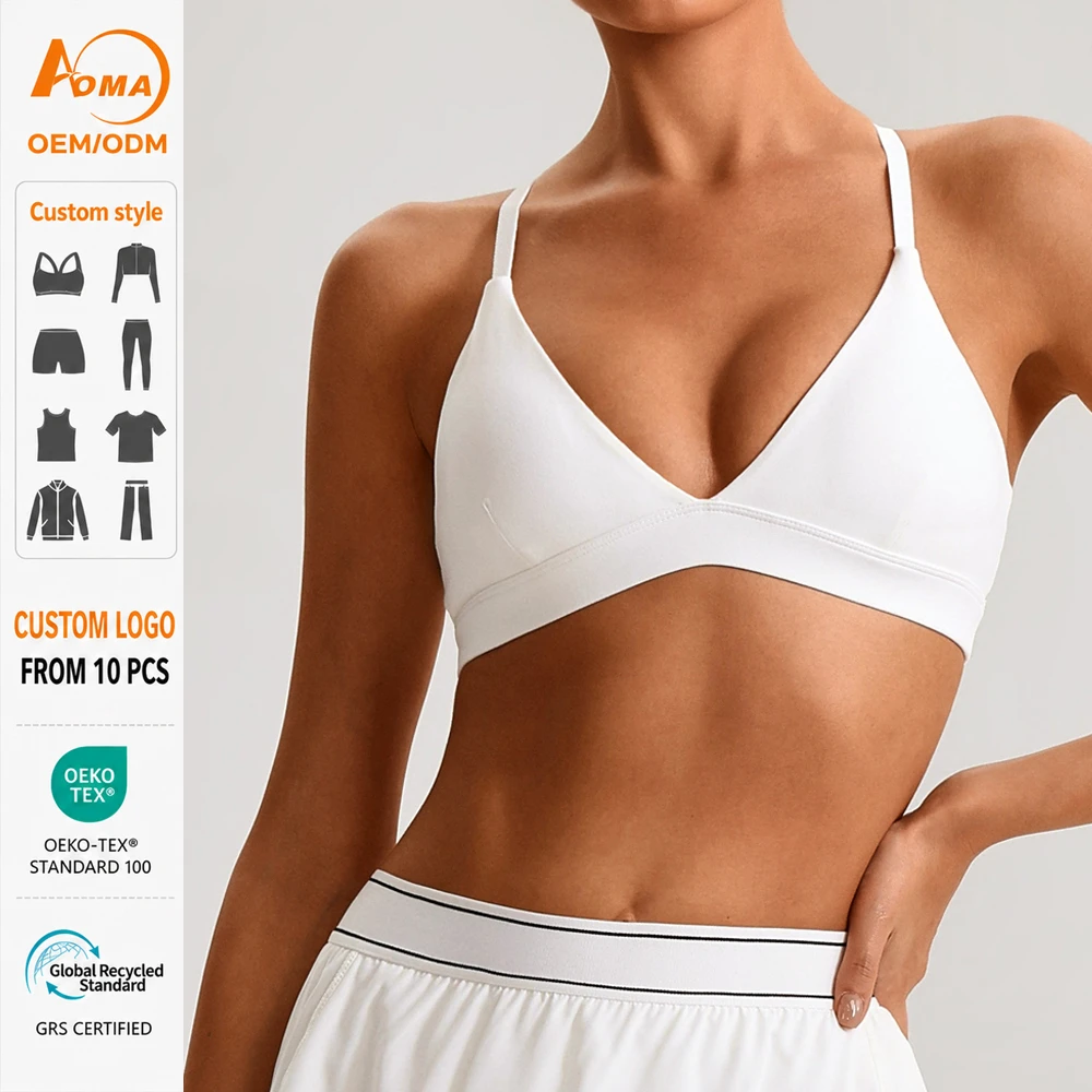 Top Deportivo Mujer Custom Logo Lightweight Breathable Simple U-NECK Strappy Sports Bra For Women Yoga Workout