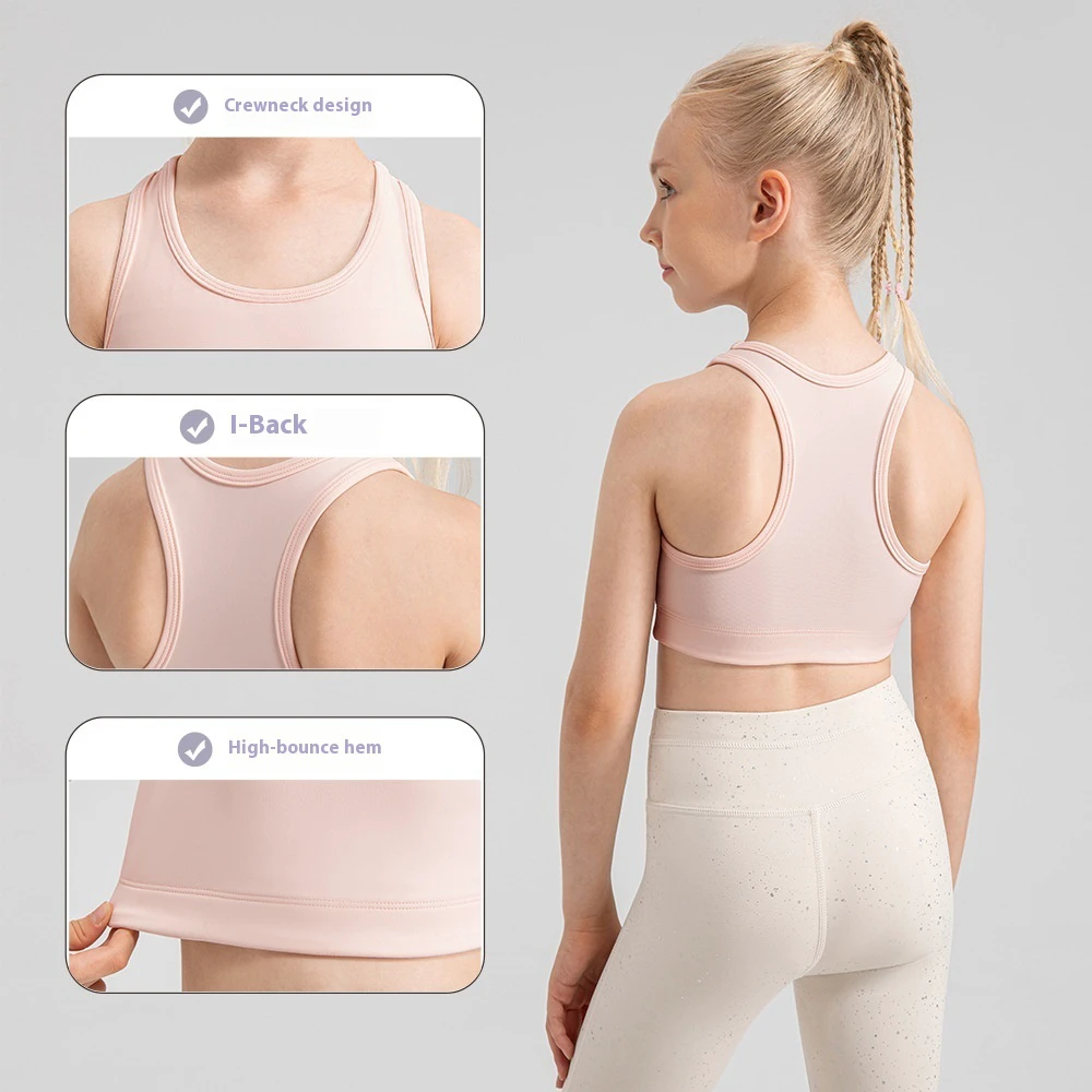 Girls' Lightweight Breathable Highly Elastic Racer Sports Bra Solid Print Nude Yoga Vest Front Chest Pad Workout Yoga Children