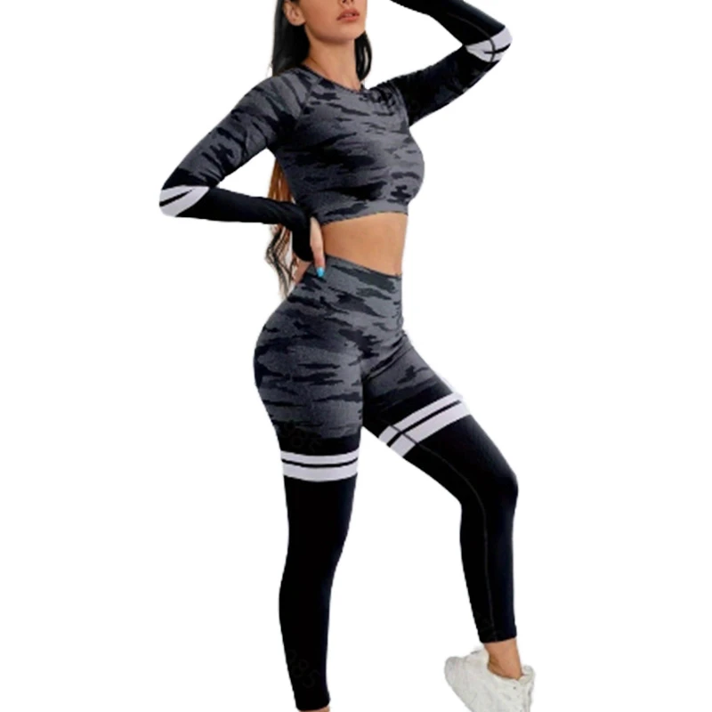 High-End Women's Professional Sports Camouflage Yoga Pants Quick-Drying Sweat-Absorbent Fitness Clothes Tight-Fitting Set