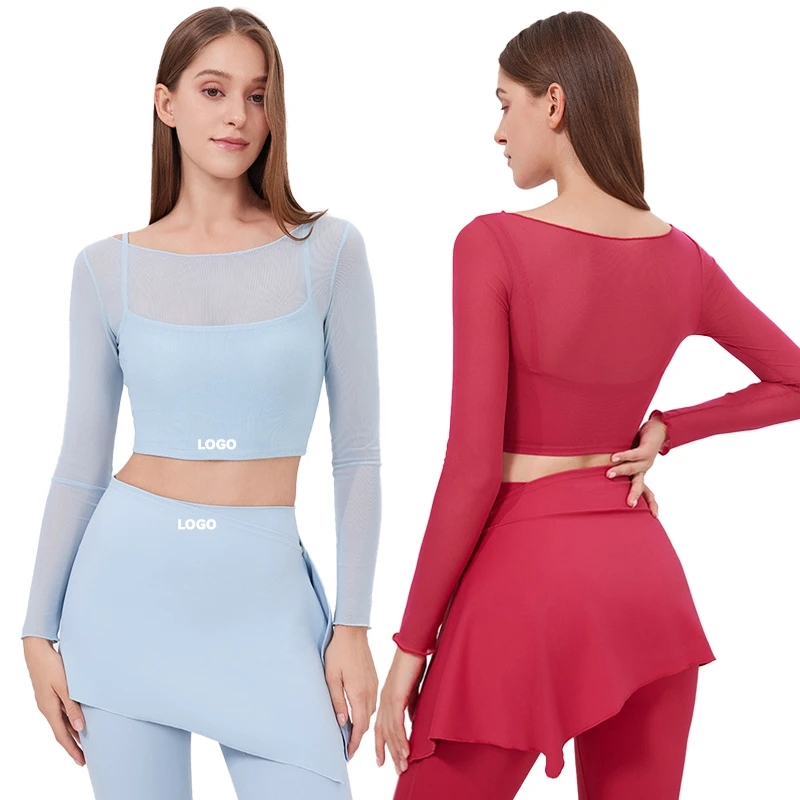 2025 Women's Breathable Mesh Yoga Top Wholesale Fitness Workout Crop Top with Long Sleeves