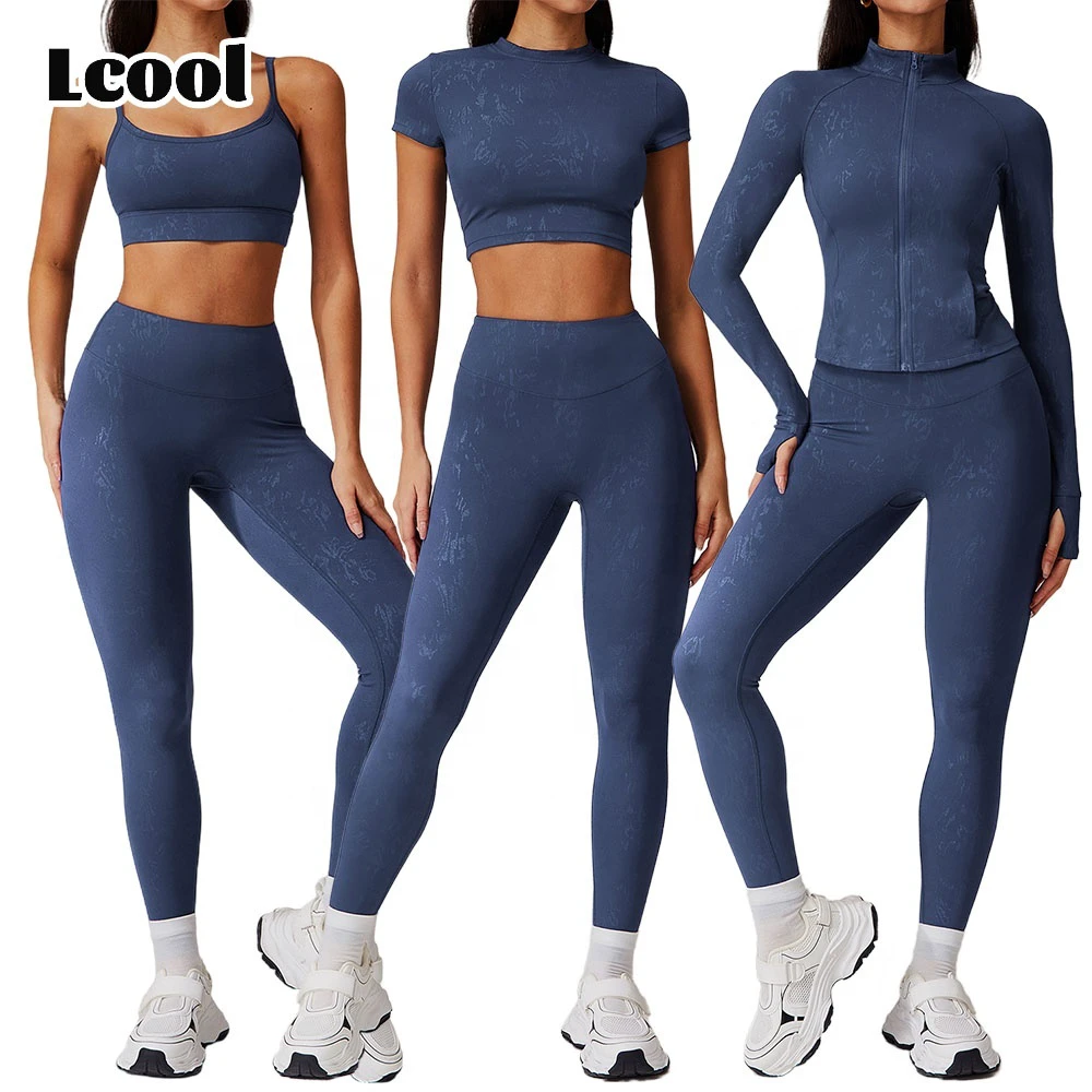 Lcool New Women Activewear Gilded 6 Pieces Workout Outfits Free Matching Yoga Suit Long Sleeve Yoga Crop Top Gym Fitness Set