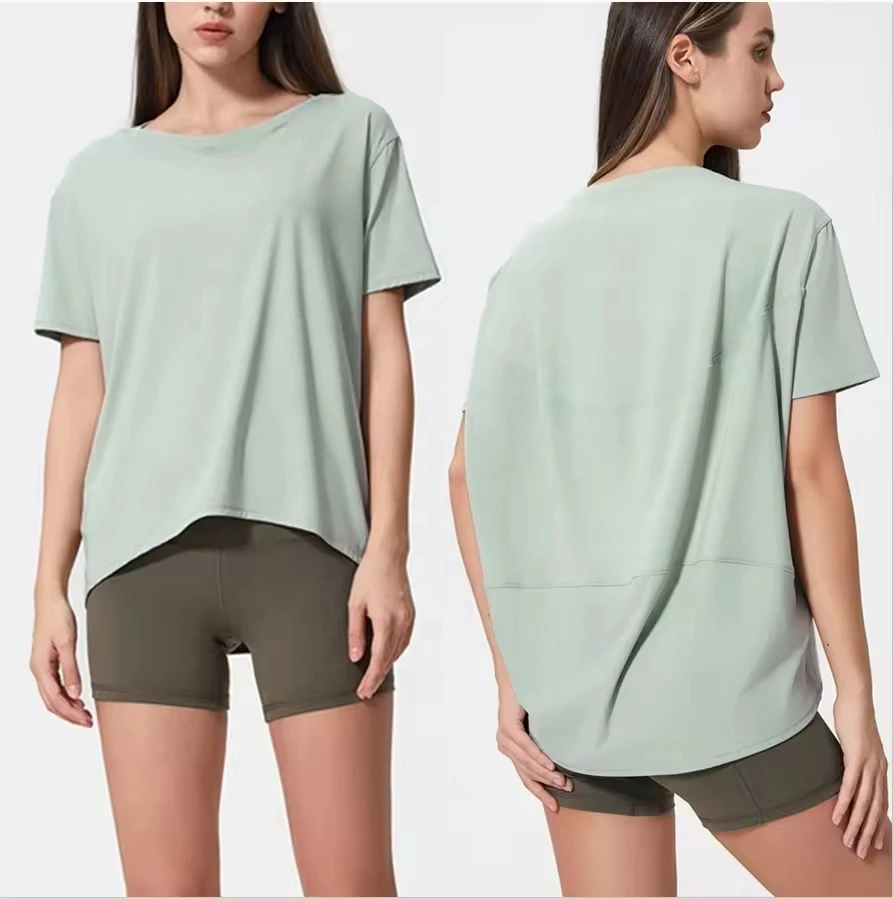 Solid Color Summer Sport Short Sleeve Tops Active Yoga Wear Breathable Simplicity Fashion All-Match Eco-Friendly