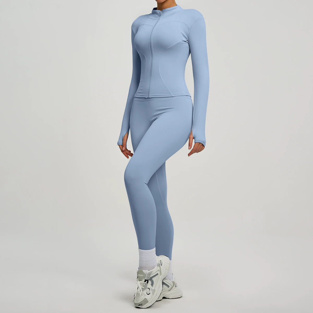 High-Elastic Breathable Solid Spandex/Polyester Sports Suit Height-Enhancing High-Waist Butt-Lifting Running Two-Piece Yoga Set