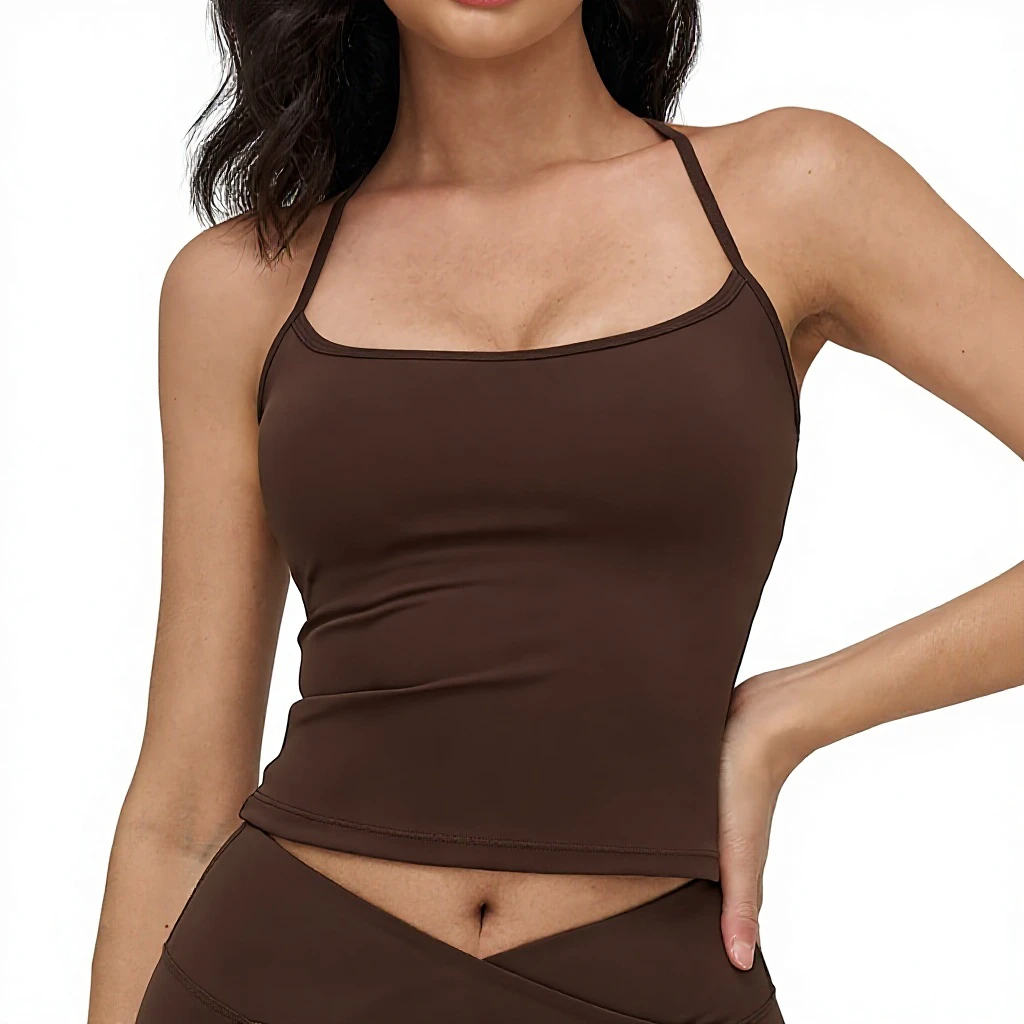 Nude-Feel Sweat-Wicking Spandex/Nylon Solid Yoga Vest I-Shaped Beautiful Back Tight Crisscross Straps High Support Sports Bra