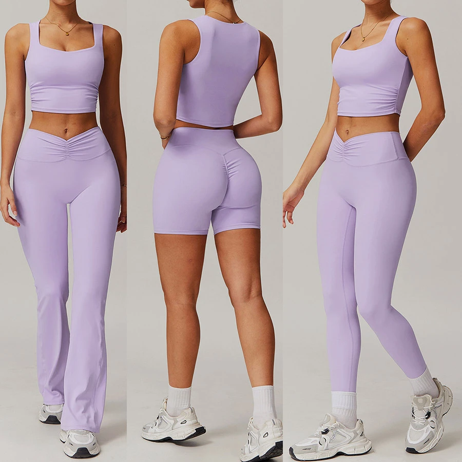 Women Yoga Set 5 Piece Scrunch Butt Leggings High Waist Workout Pants Gym Activewear Fitness Suit Running Outfit