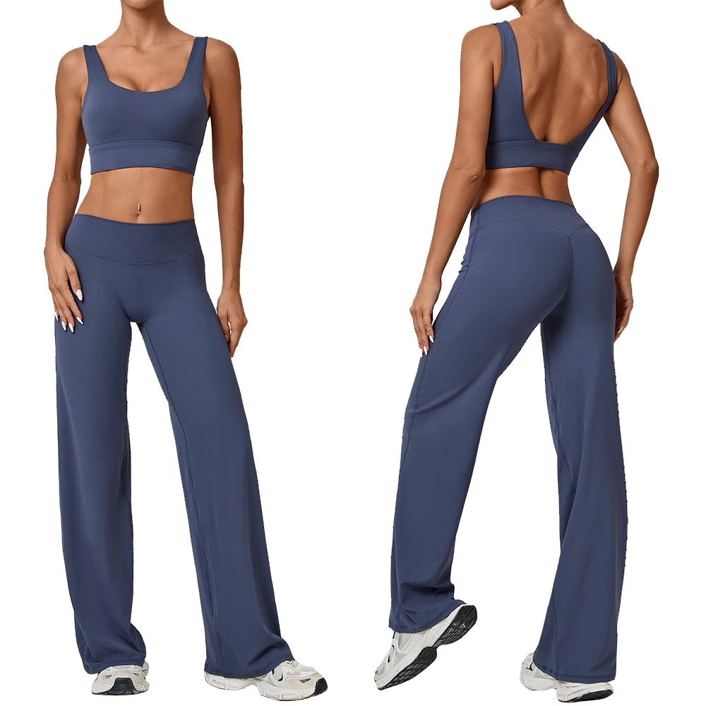 Women's Girls' Four-Way Stretch Training Sports Bra Flare Pants Set Breathable Quick Dry Elastic Waist Compression Solid