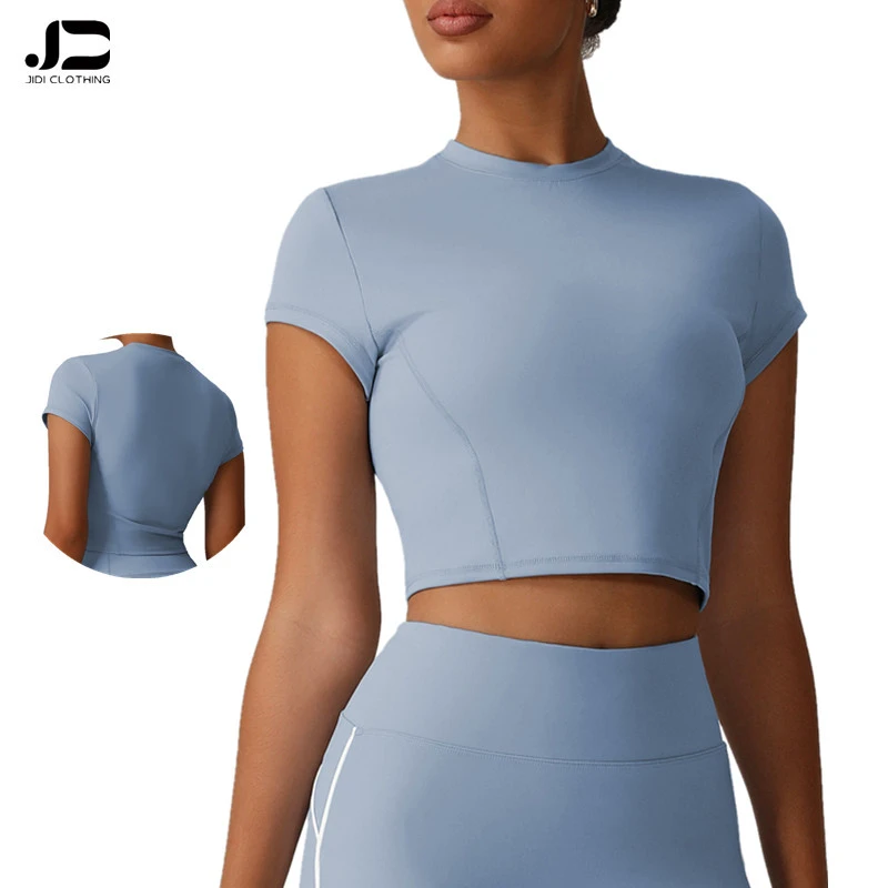 Women's Wholesale Casual Slim-Fit Quick-Dry Cropped Short Sleeve T-Shirt Yoga Crop Tops Workout Sports Crew Neck T-Shirt