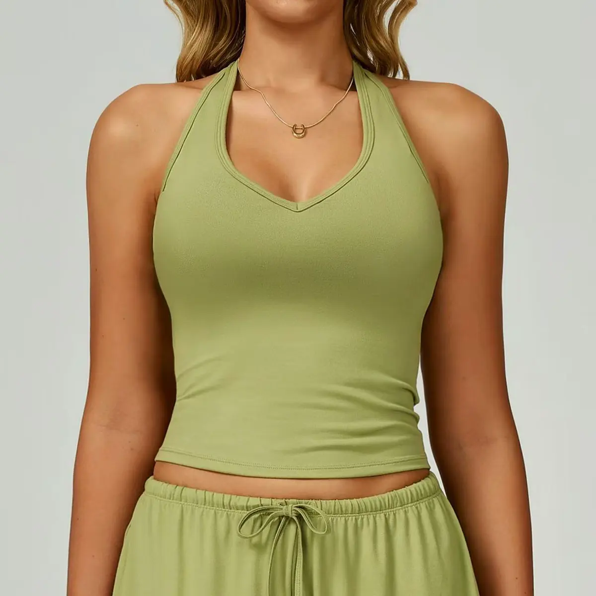 Custom Running Gym Clothing Yoga Workout Outfit Fitness Halter Neck Women Sports Tank Top
