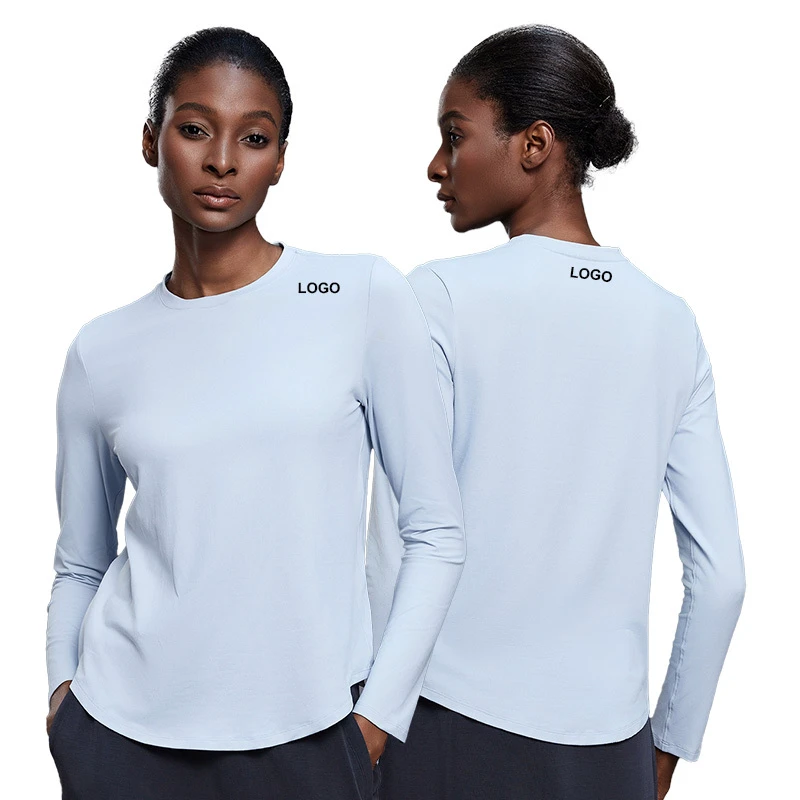D25148 Autumn and Winter Crew Neck Solid Color Elastic Long Sleeve Top Women's Yoga Fitness Gym Wear