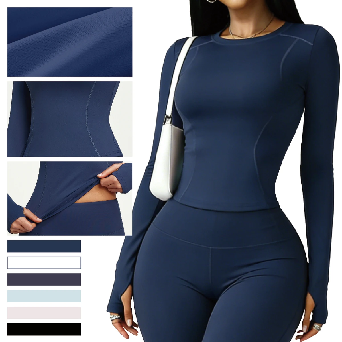 Spring Autumn Women's Skinny Fit Lightweight Sports Top Long Sleeve Breathable Four-Way Stretch Yoga Fitness Suit Front Crew