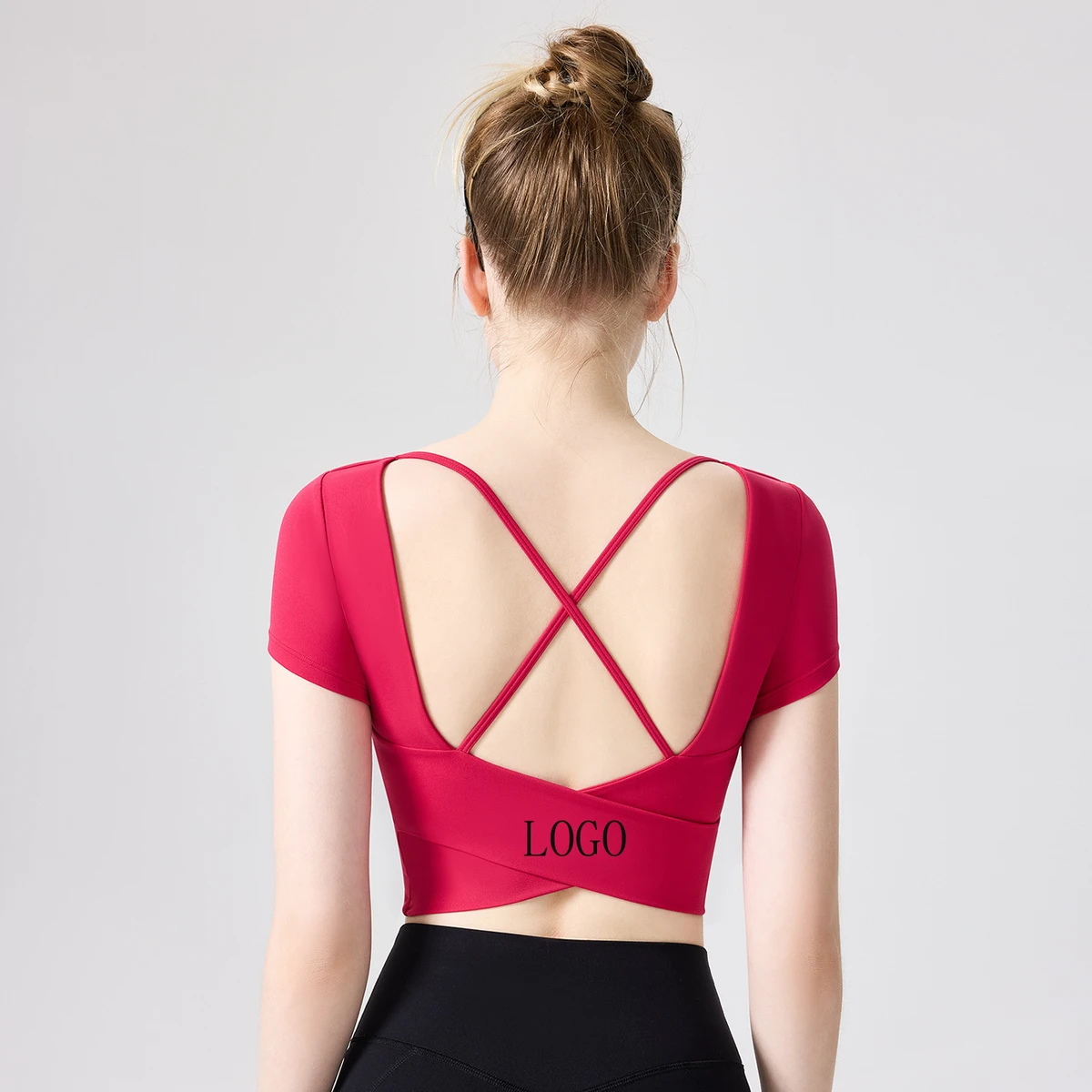 T-Shirt Double Fold Back Yoga Top For Fitness Quick Drying Round Neck Sports Women's Slimming Running Outdoor Customized Logo