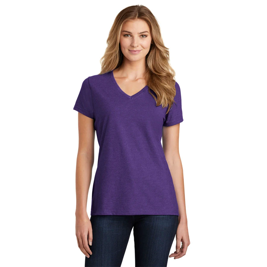 Wholesale Women's Summer Casual V-neck Knitted 100% Cotton High Quality T-shirts Custom Printing