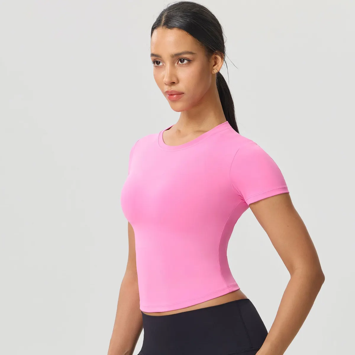 Round Neck Breathable Running Workout T-shirt Fitness Yoga Wear Yoga Top Short Sleeve