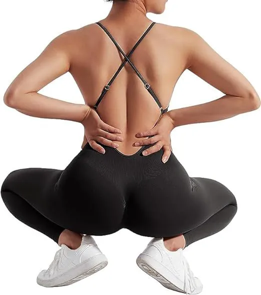 Breathable Slim Women's Fitness One Piece Activewear Cross Strap Yoga Bodysuit