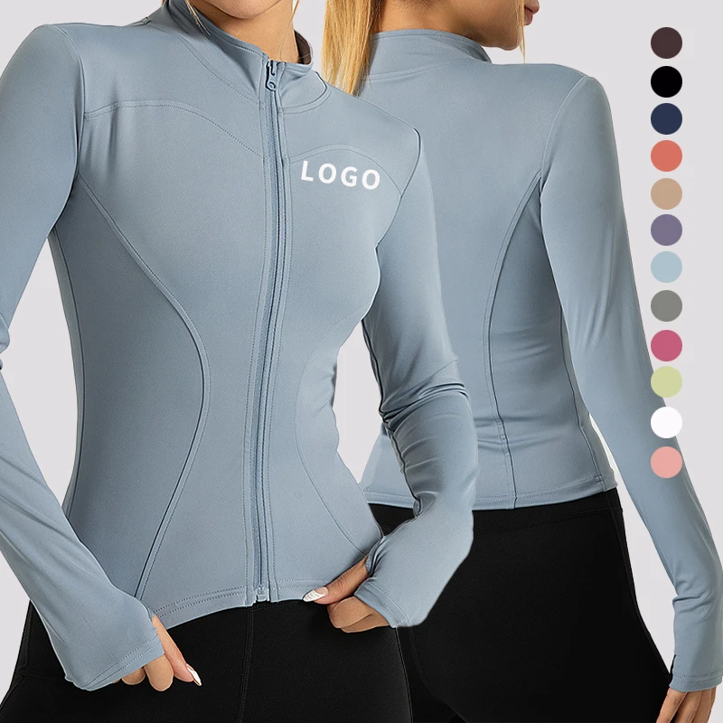 Zip Up With Pocket High Quality Workout Sweat Jacket Green Yoga Outfit Jacket Sport Clothes Women Thumb Hole Yoga Top