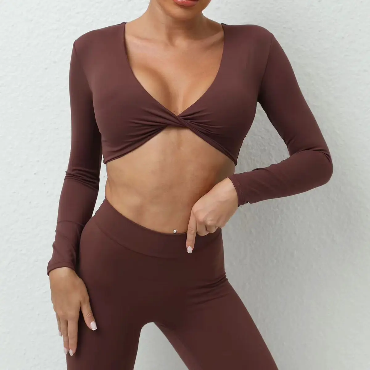New Yoga Crop Top Women Gym Fitness Activewear Long Sleeve Twist Crop
