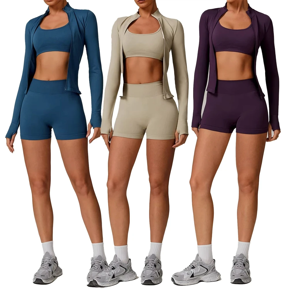 New Arrival High Elastic Quick Dry 3 Piece Seamless Women's Yoga Wear Set Workout Clothing Sports Quality