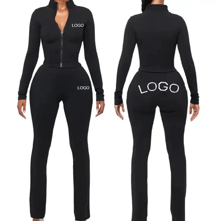 Custom Wholesale Fitness 2 Piece Women Gym Yoga Wear Set Workout Seamless Long Sleeve Sports Suit Hoodie Yoga Set