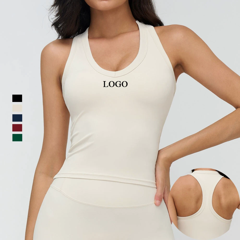 Custom Recyclable Spandex Nylon Racerback Gym Fitness Sports Tank Tops Bra V Neck Quick Dry Moisture-Wicking Yoga Tank Tops