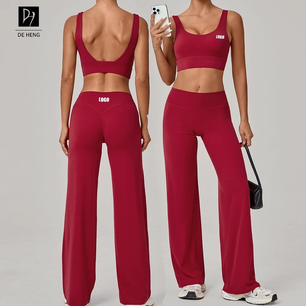 2025 New Arrival Sportswear Custom High Waist Flared Leggings Bra Gym Fitness Yoga Workout Sets For Women